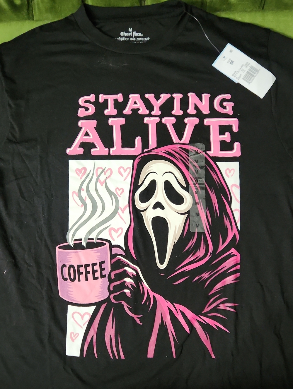 Ghostface "Staying Alive" Coffee Pink & Black Graphic Tee